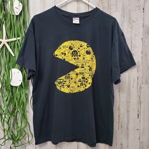 Gildan Pac Man Graphic Tee Shirt Black Yellow Medium